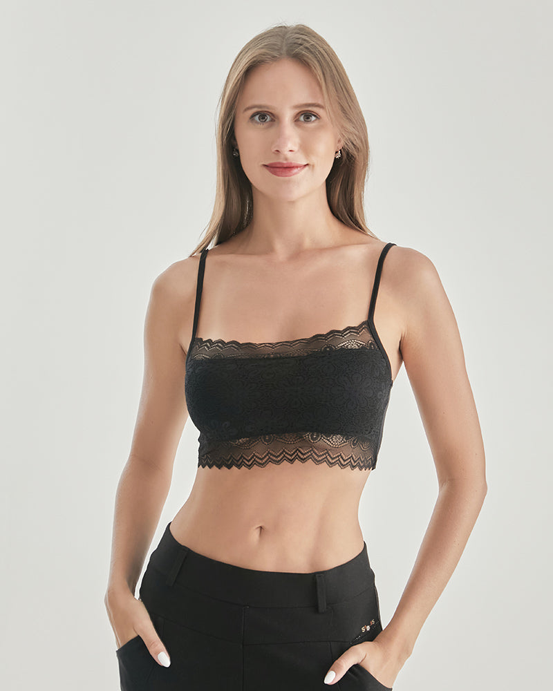 Knit Silk Bralette Square Neck Lace Crop Top - DAISYSILK