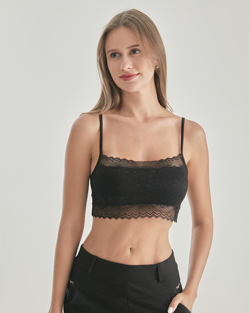 Knit Silk Bralette Square Neck Lace Crop Top - DAISYSILK