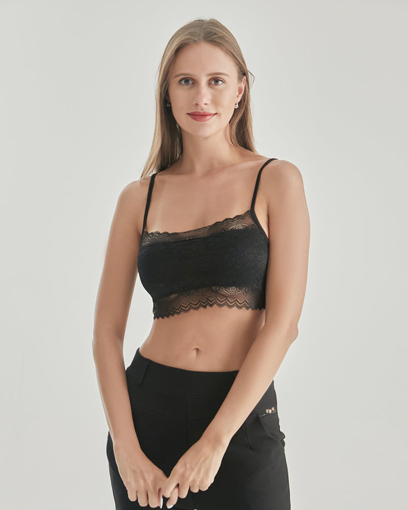 Knit Silk Bralette Square Neck Lace Crop Top - DAISYSILK
