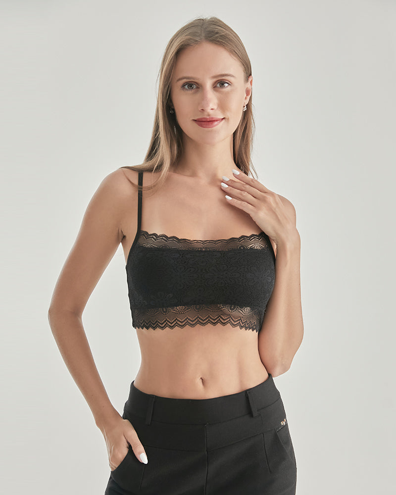 Knit Silk Bralette Square Neck Lace Crop Top - DAISYSILK