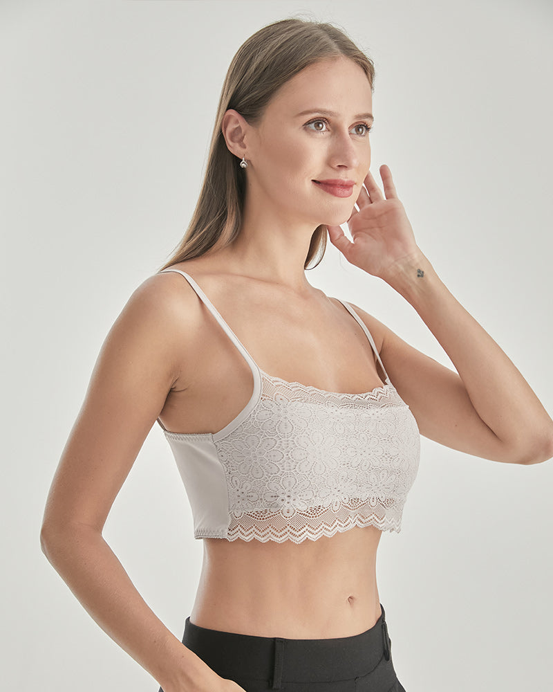 Knit Silk Bralette Square Neck Lace Crop Top - DAISYSILK