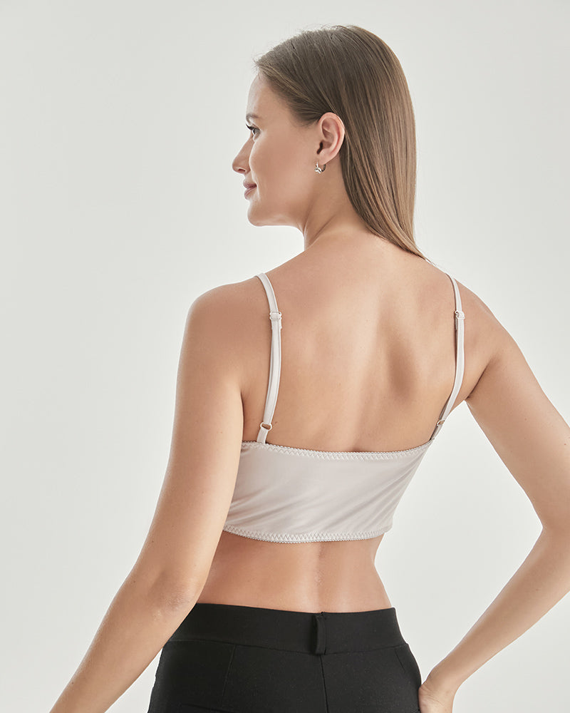 Knit Silk Bralette Square Neck Lace Crop Top - DAISYSILK