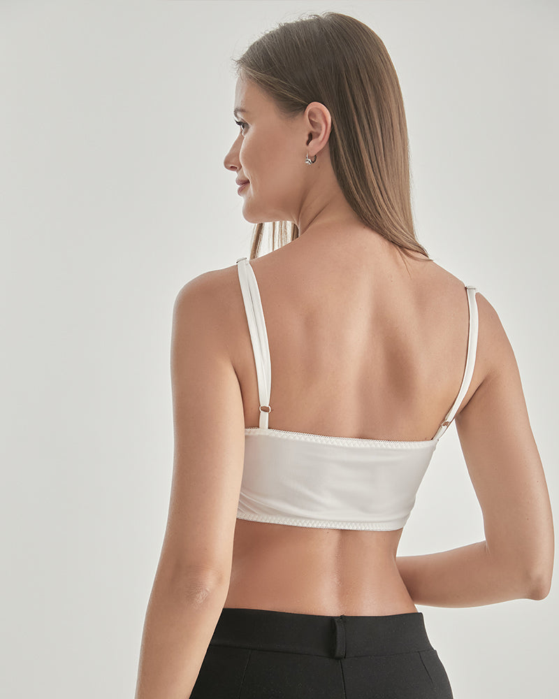 Knit Silk Bralette Square Neck Lace Crop Top - DAISYSILK
