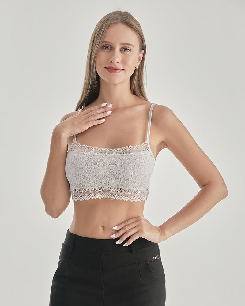 Knit Silk Bralette Square Neck Lace Crop Top - DAISYSILK