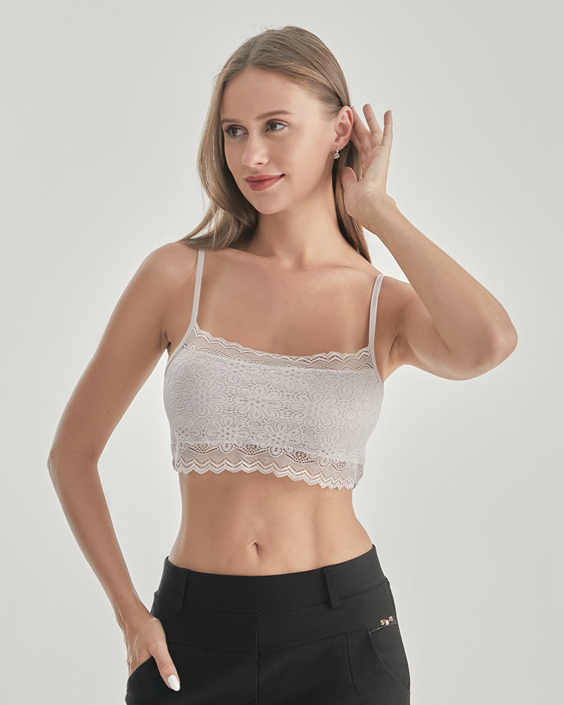 Knit Silk Bralette Square Neck Lace Crop Top - DAISYSILK