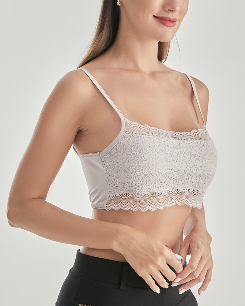 Knit Silk Bralette Square Neck Lace Crop Top - DAISYSILK