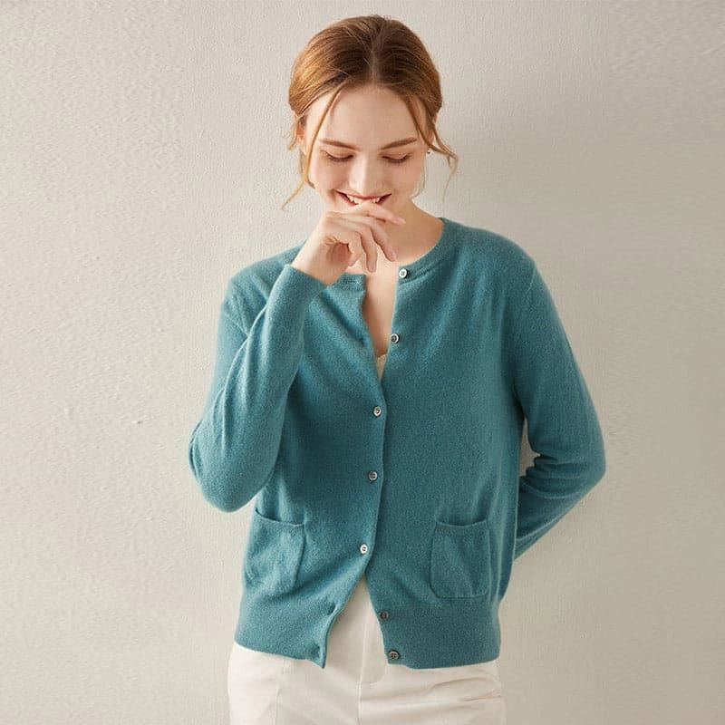 Crewneck Pure Cashmere Cardigan - DAISYSILK