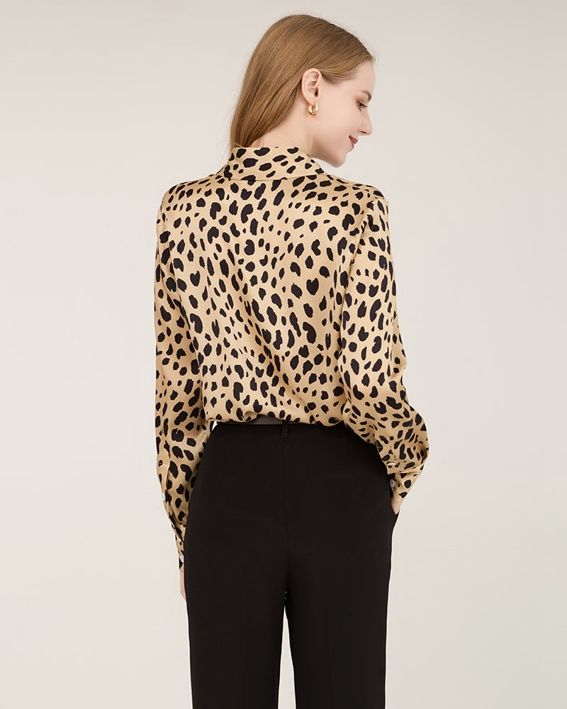 Leopard Print Silk Shirt For Women Gold