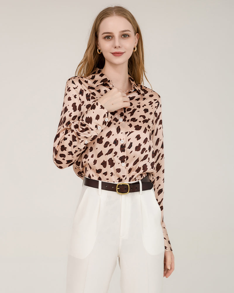 Leopard Print Silk Shirt For Women Pink