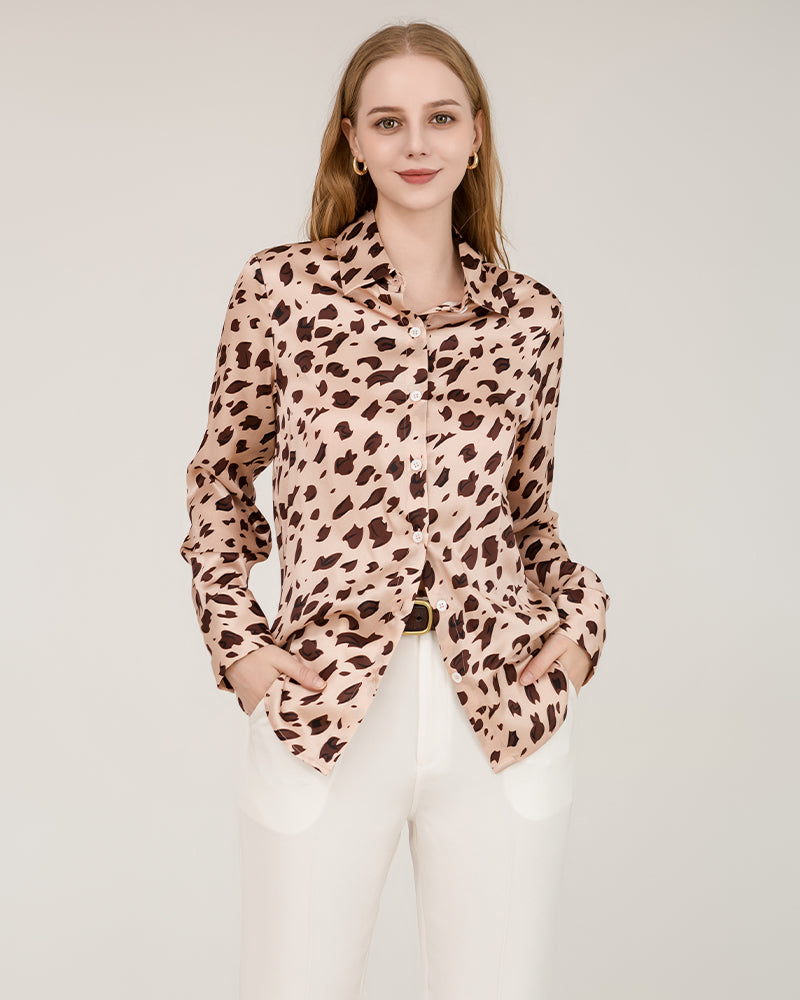 Leopard Print Silk Shirt For Women Pink