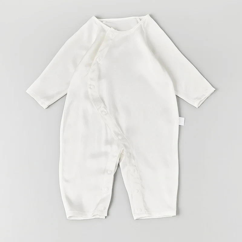 Long Sleeve Button Down Baby Silk Onesies, White