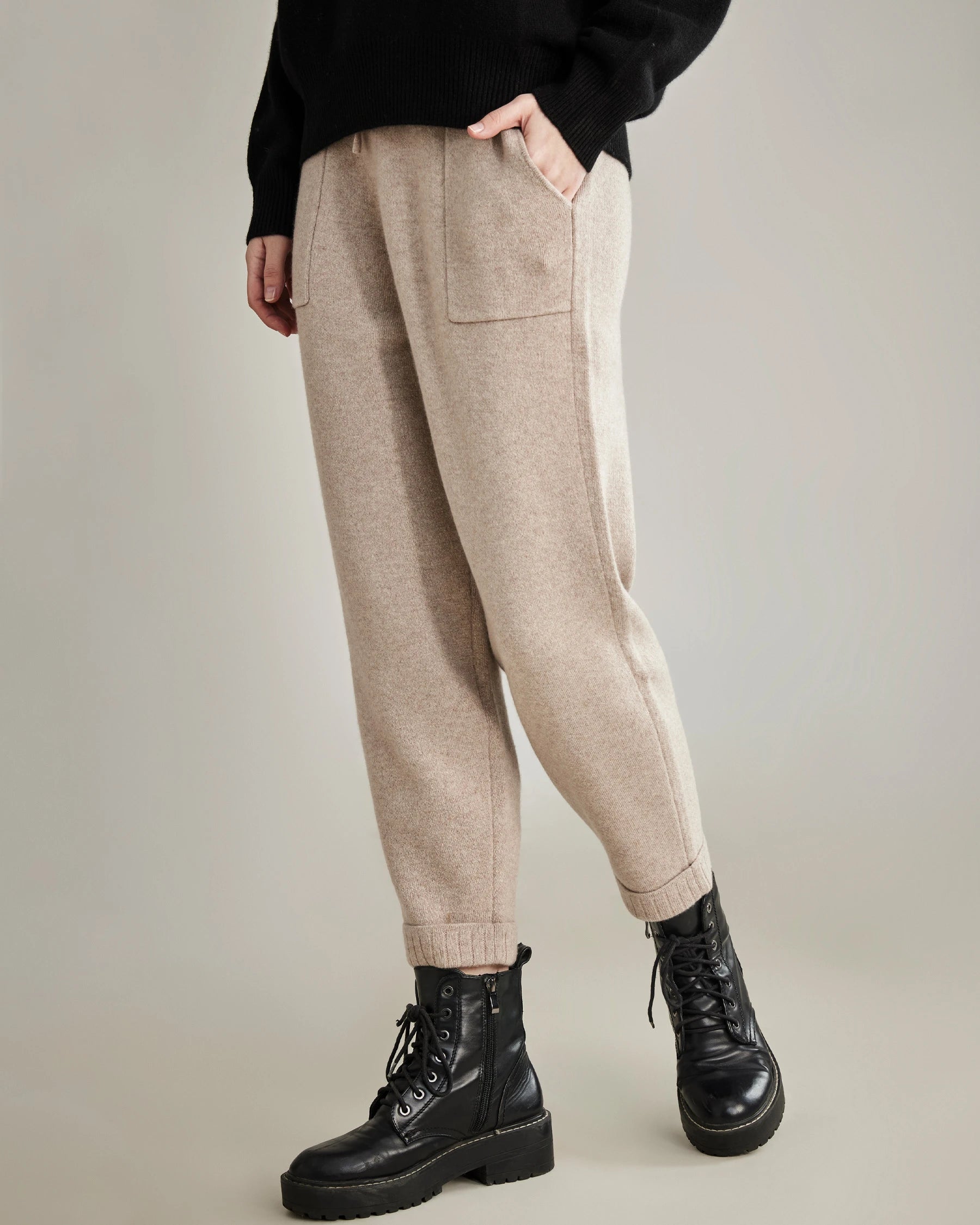 Loose Casual Cashmere Pants, Beige