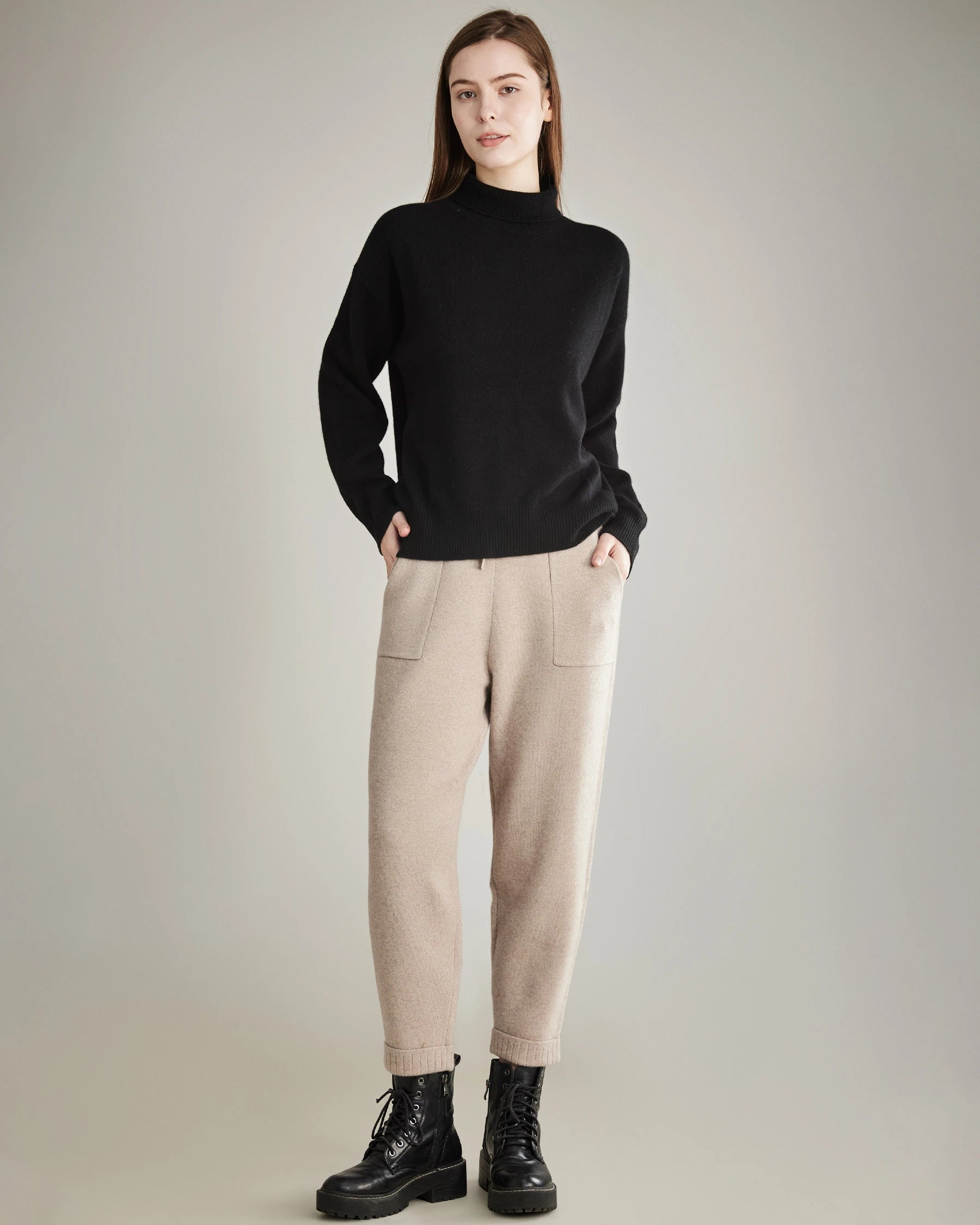 Loose Casual Cashmere Pants, Beige