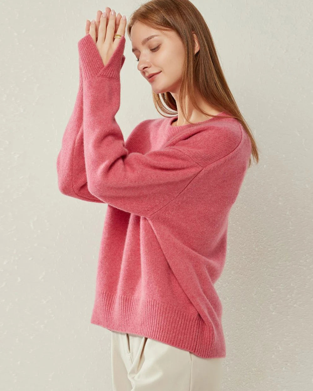 Loft Crew Neck Cashmere Sweater, Dark Pink