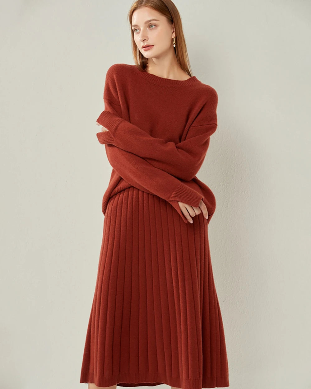 Loft Crew Neck Cashmere Sweater, Dark Red