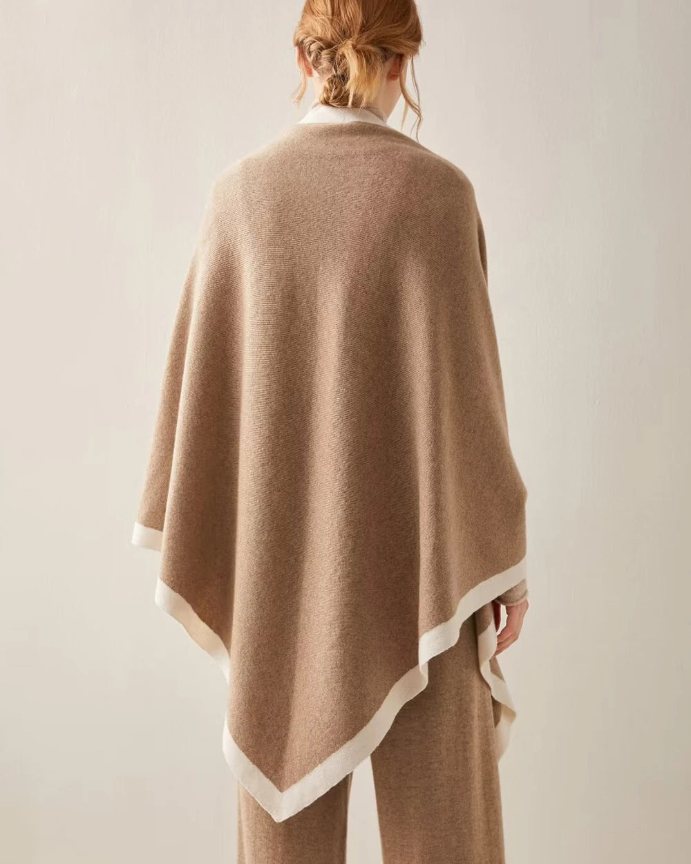 Luxe Cashmere Color-Blocked Wrap, Camel