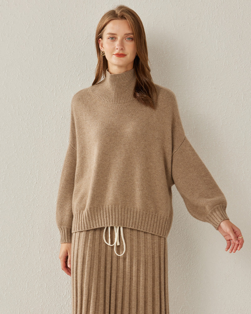 Luxe Oversized Cashmere Turtleneck Sweater, Brown