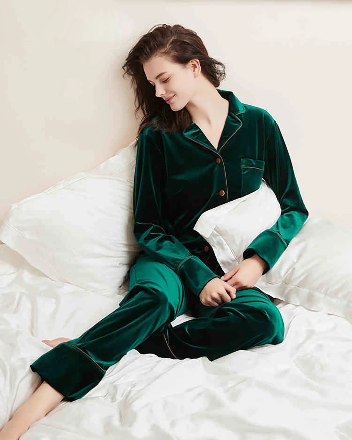 Women's Silk Velvet Pajama Set, Dark Green