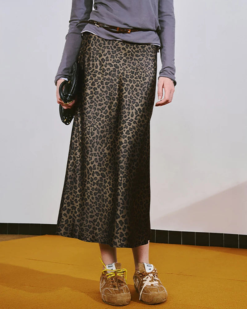 Leopard Silk Midi Skirt, Leopard Print
