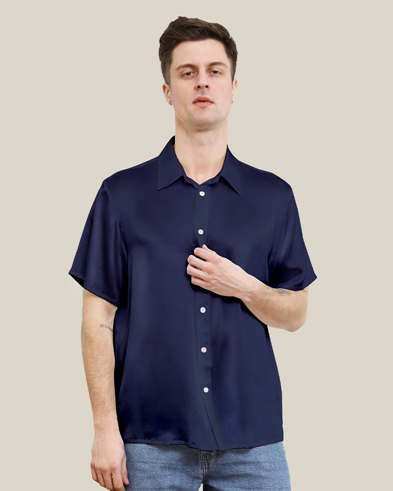 Men's Basic Silk Shirt Short Sleeve - DAISYSILK