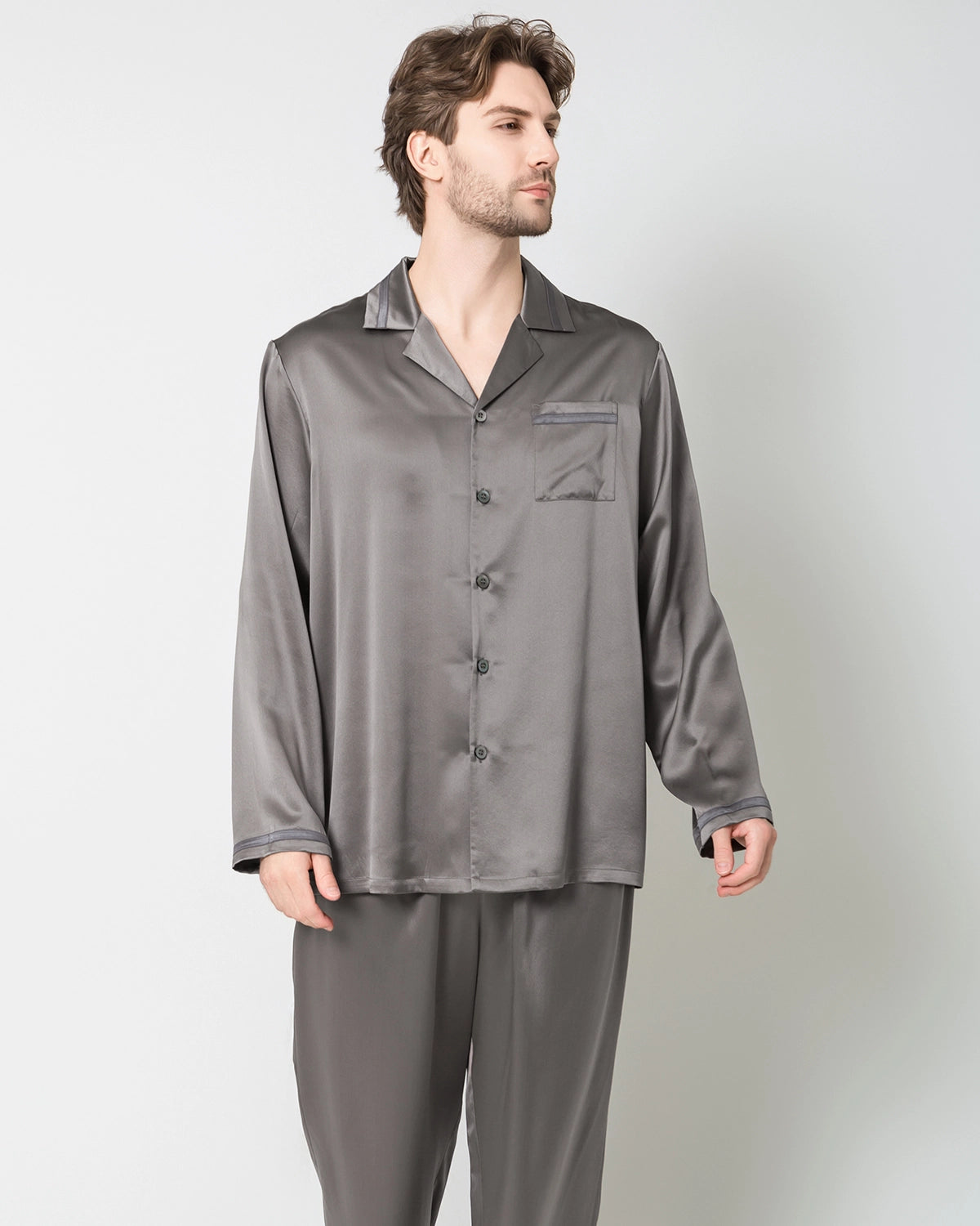 Men's Luxury Silk Pajamas, Dark Grey