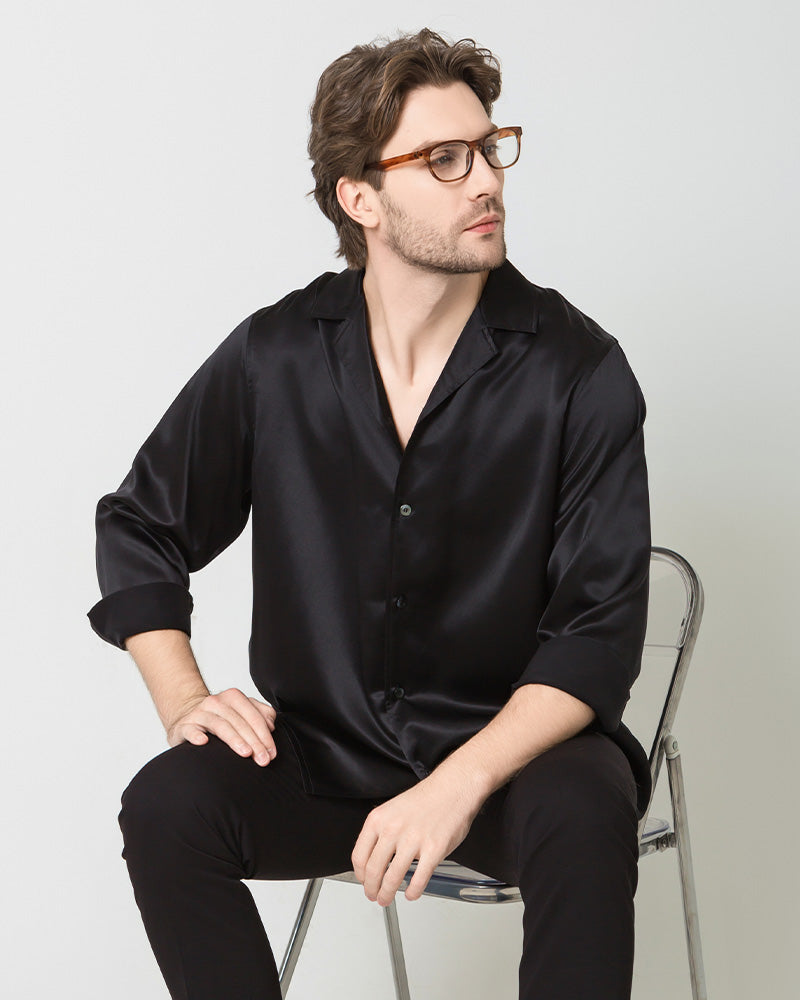 DaisySilk Men’s Silk Shirt 100% Silk Satin Button Up Long Sleeve Top
