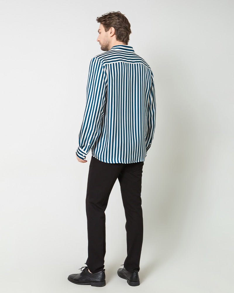 Men's Silk Basic Striped Shirt, Navy