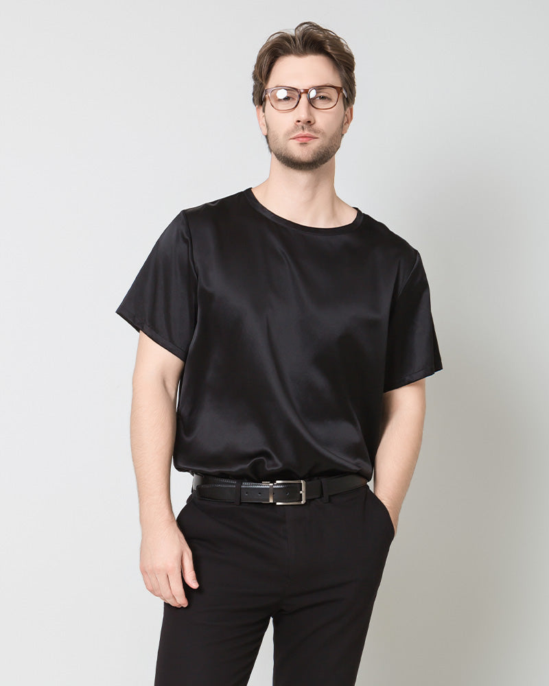 Men's  Silk Casual Regular Soft T-Shirt, Black