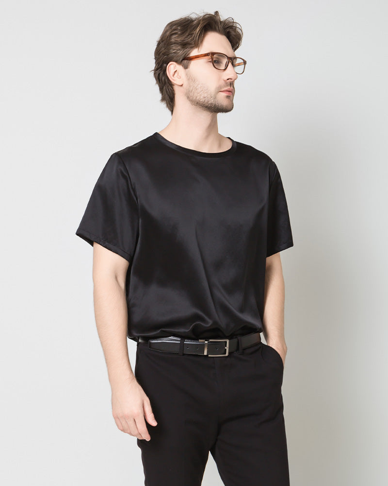 Men's  Silk Casual Regular Soft T-Shirt, Black