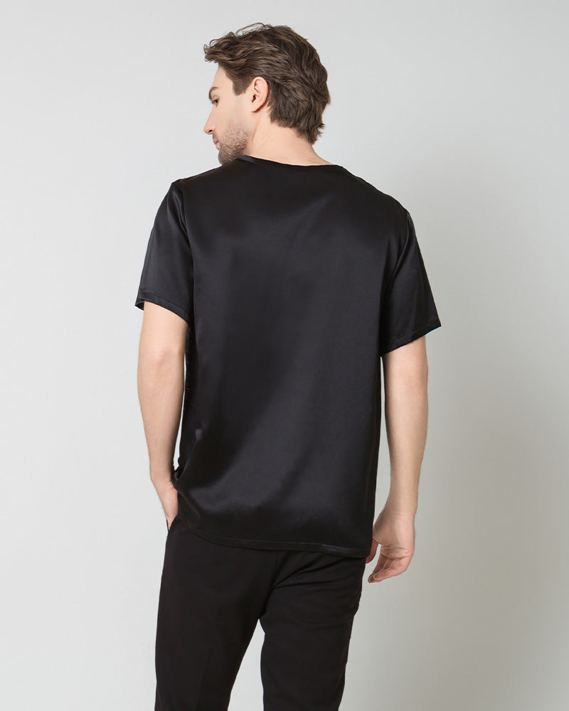 Men's  Silk Casual Regular Soft T-Shirt, Black