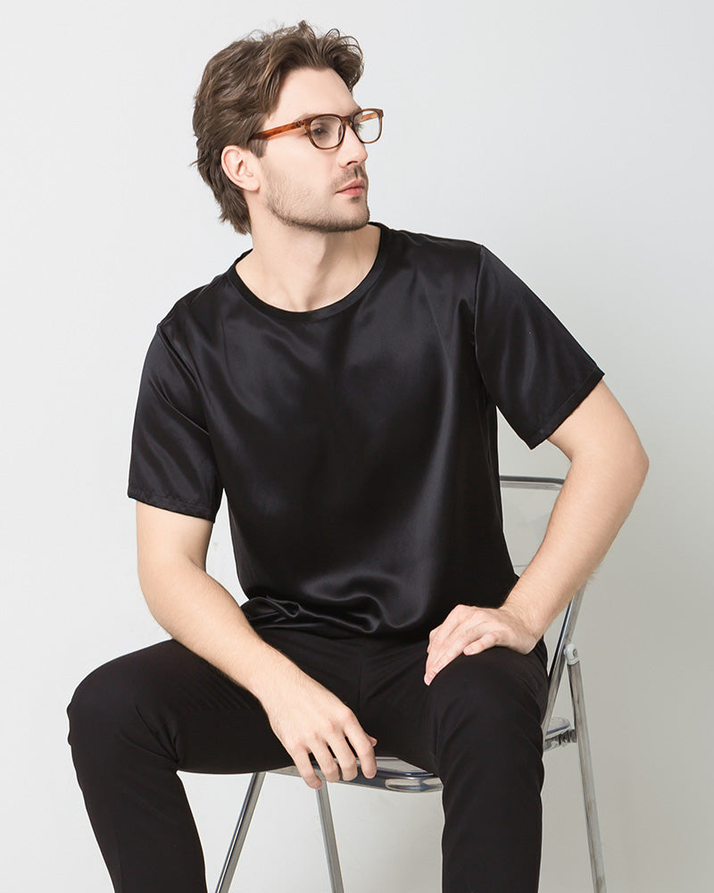 Men's  Silk Casual Regular Soft T-Shirt, Black