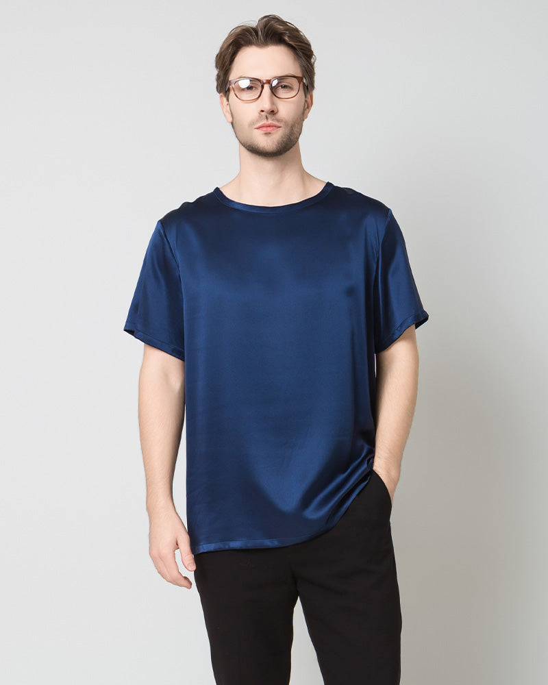 Men's  Silk Casual Regular Soft T-Shirt, Navy