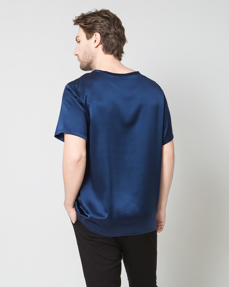 Men's  Silk Casual Regular Soft T-Shirt, Navy