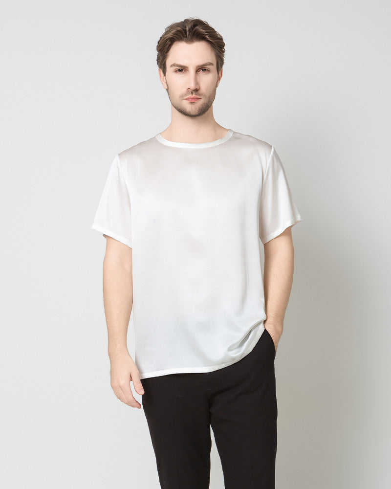 Men's  Silk Casual Regular Soft T-Shirt, White