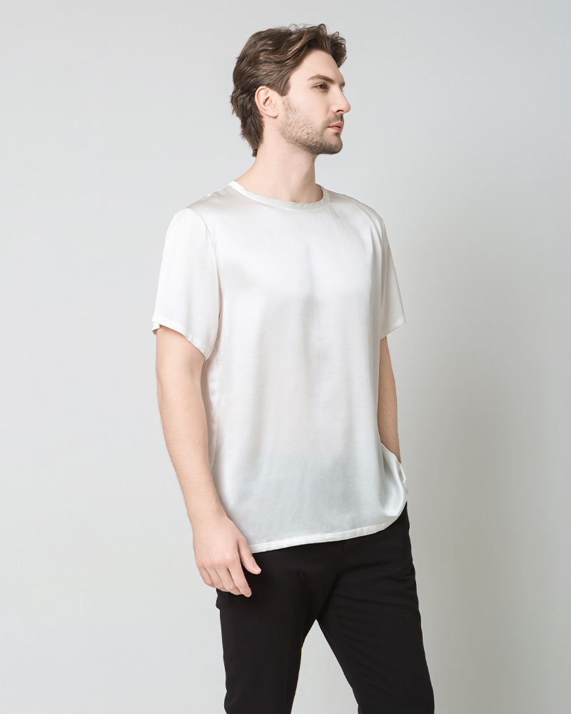 Men's  Silk Casual Regular Soft T-Shirt, White