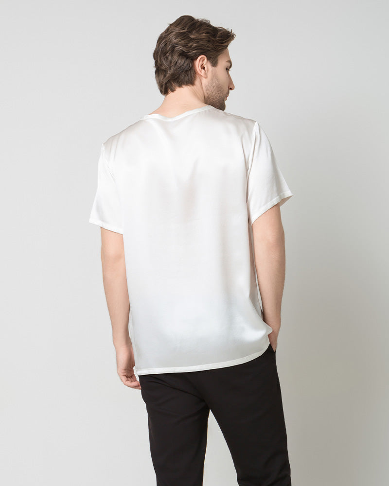Men's  Silk Casual Regular Soft T-Shirt, White