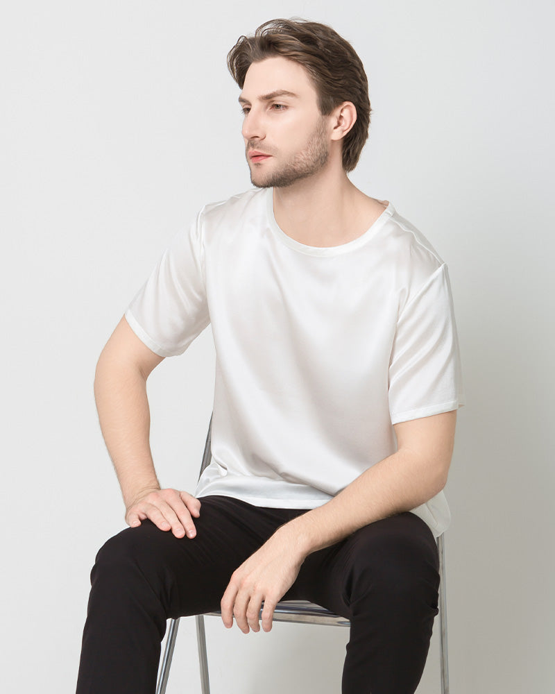 Men's  Silk Casual Regular Soft T-Shirt, White