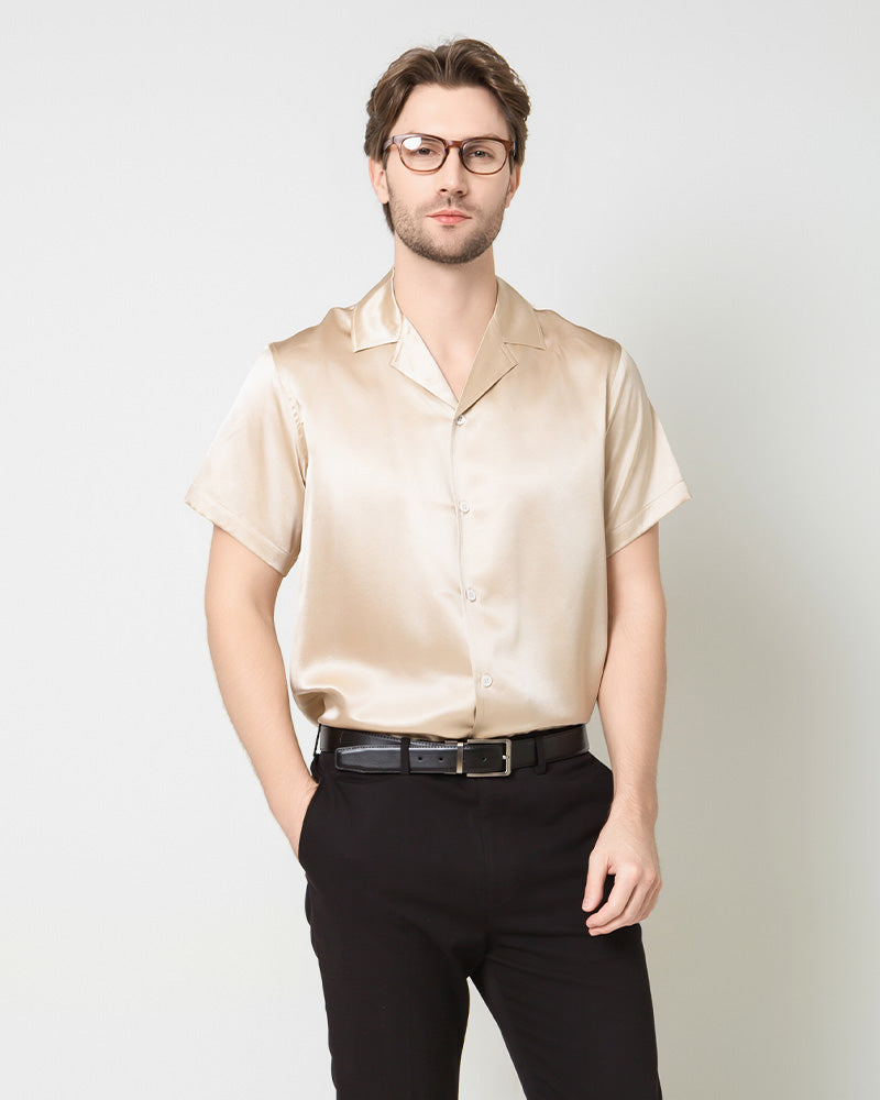 Men's Silk Short Sleeve Business Shirt, Champagne