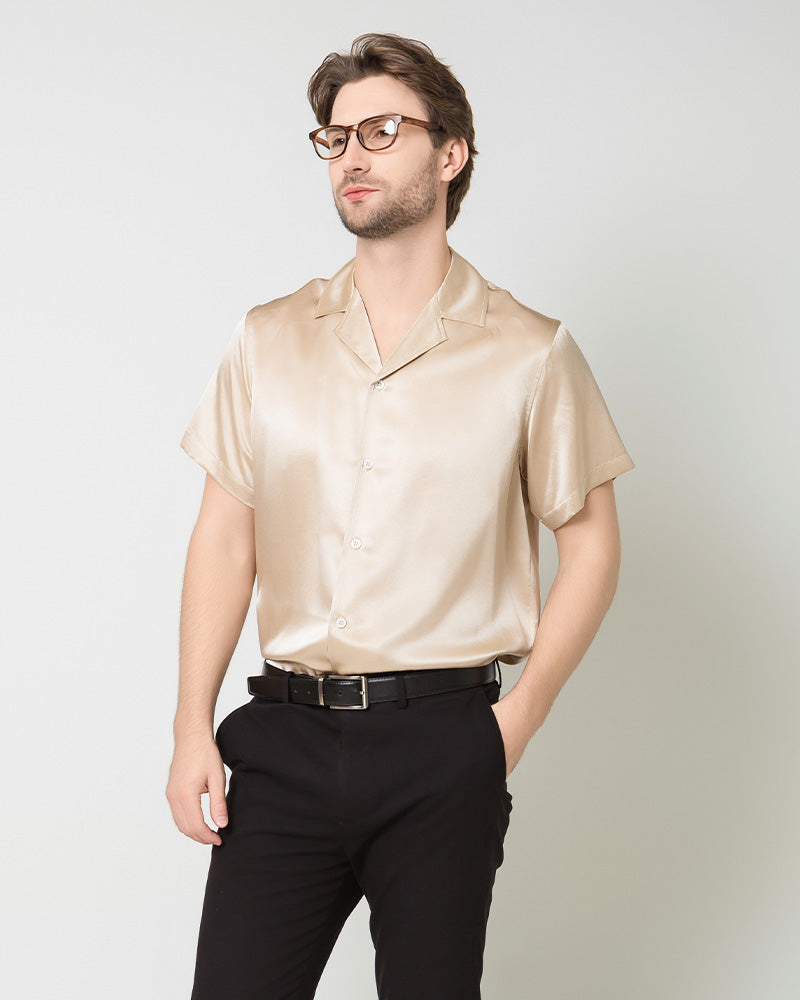 Men's Silk Short Sleeve Business Shirt, Champagne