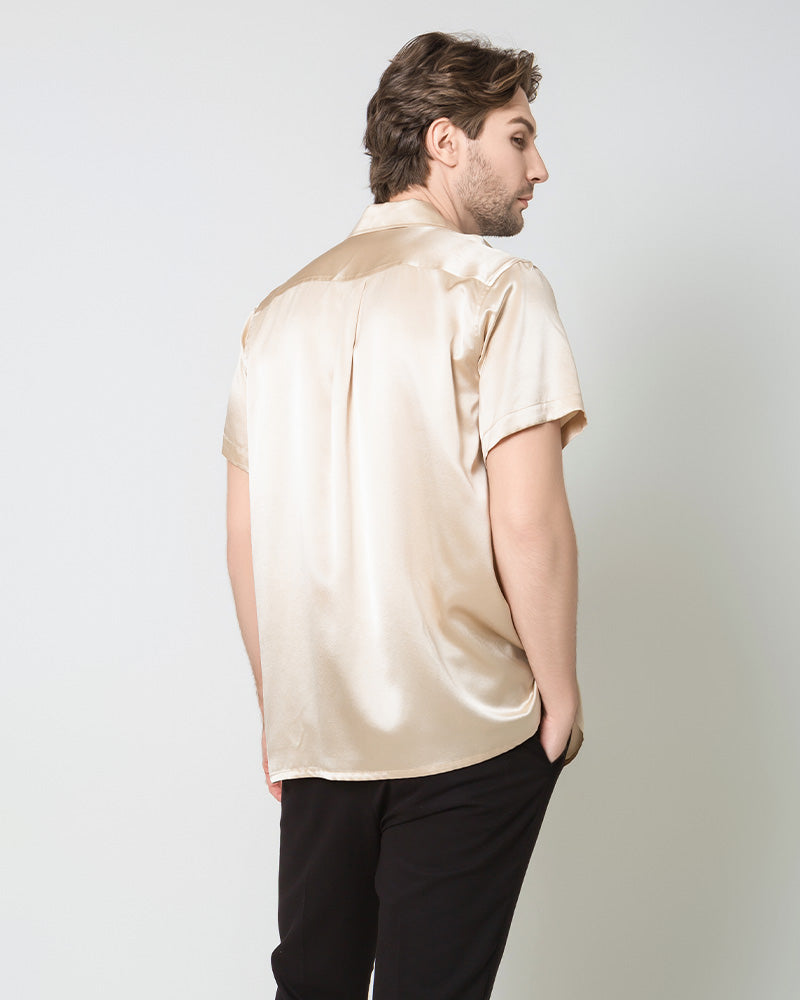 Men's Silk Short Sleeve Business Shirt, Champagne