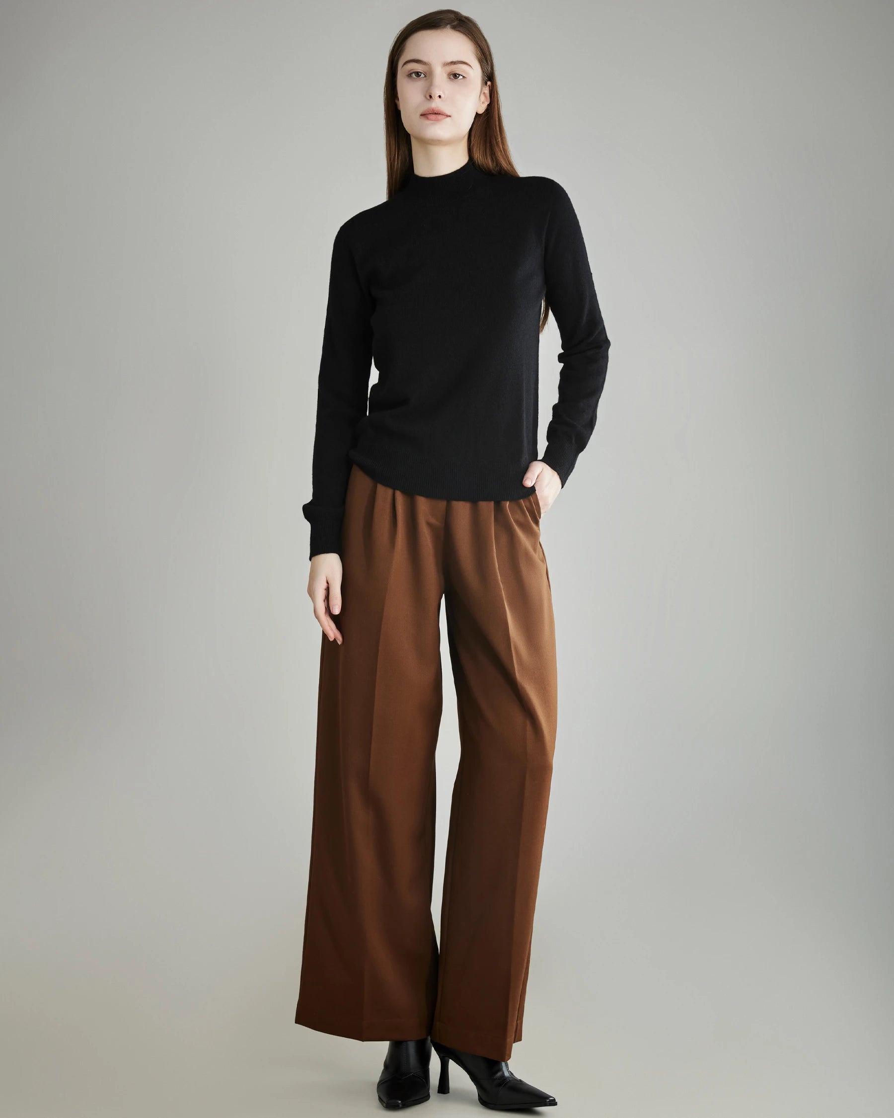 Mock Neck Cashmere Sweater, Black