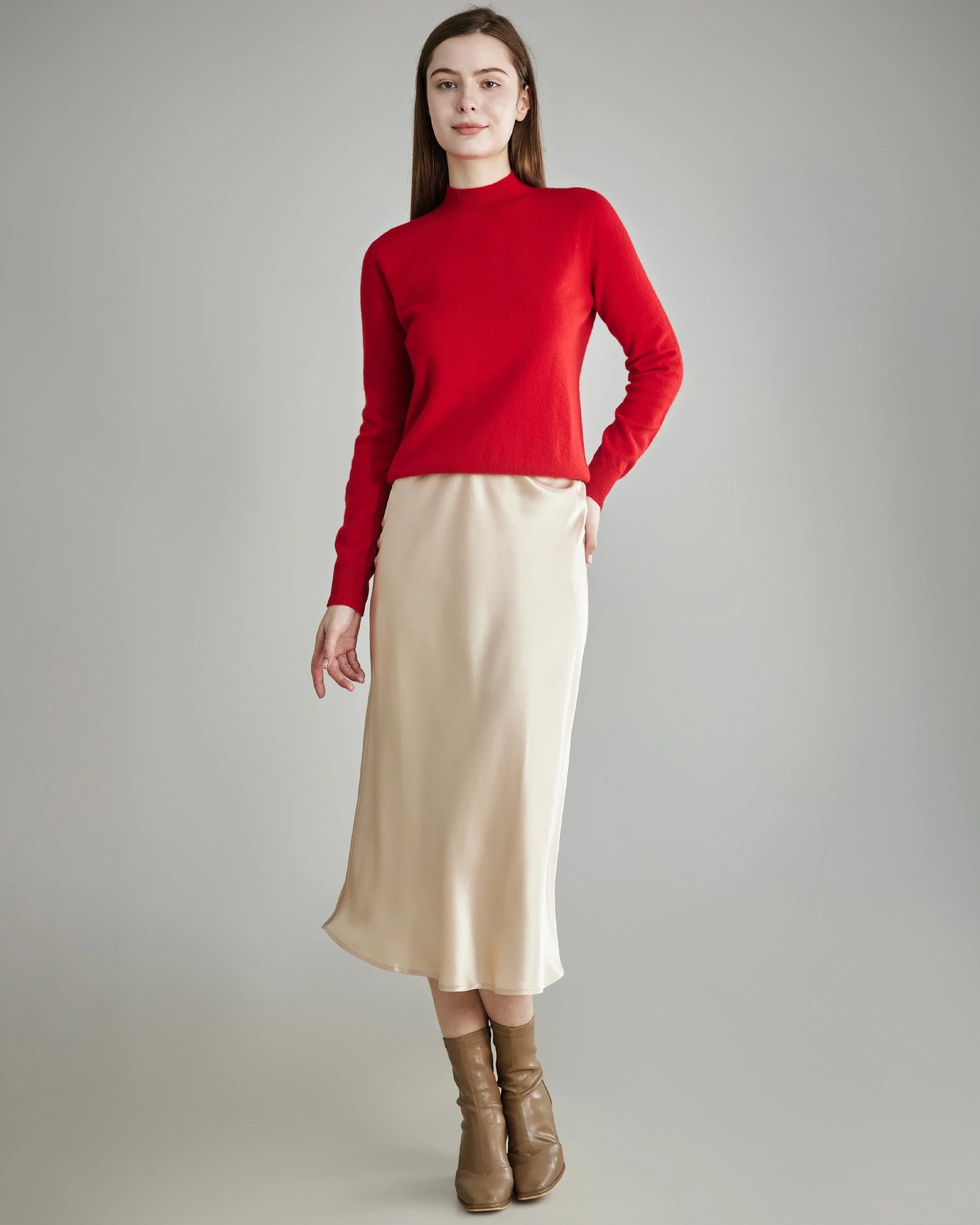 Mock Neck Cashmere Sweater, Red