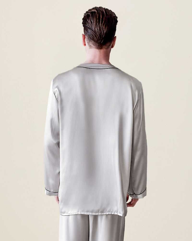 Pure Silk Men's V Neck Pajama Set - DAISYSILK