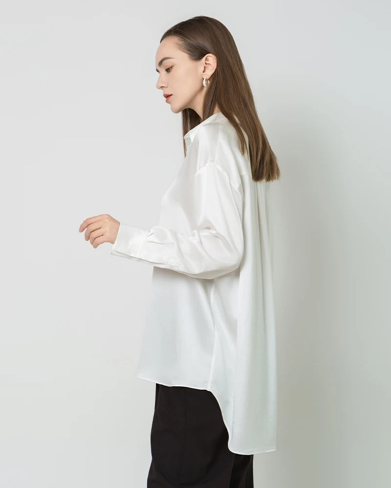 Relax Drop Shoulder Oversize Silk Shirt Ivory