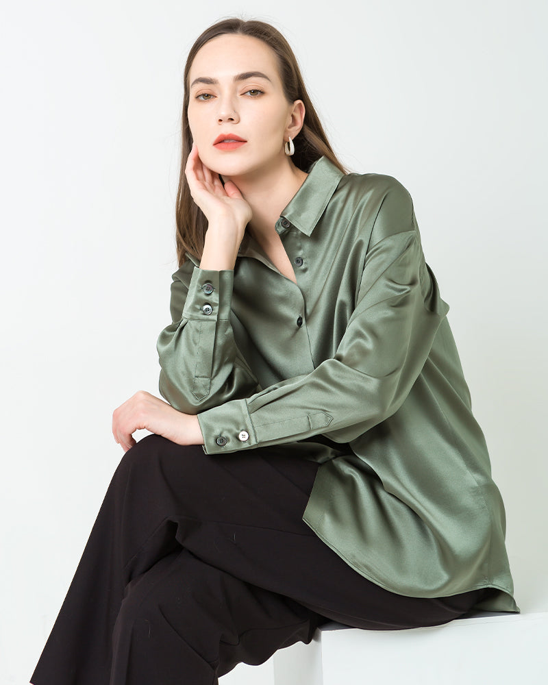 DaisySilk Oversized Silk Shirt Drop Shoulder Shirt Long Sleeve  DAISYSILK