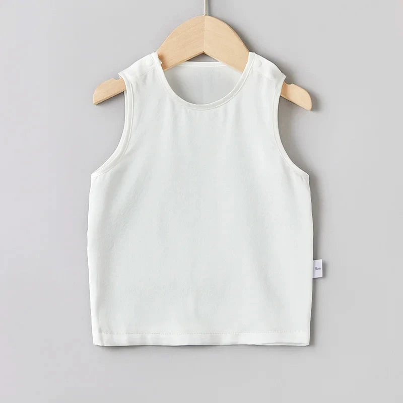 Round Neck Baby Silk Tank, White