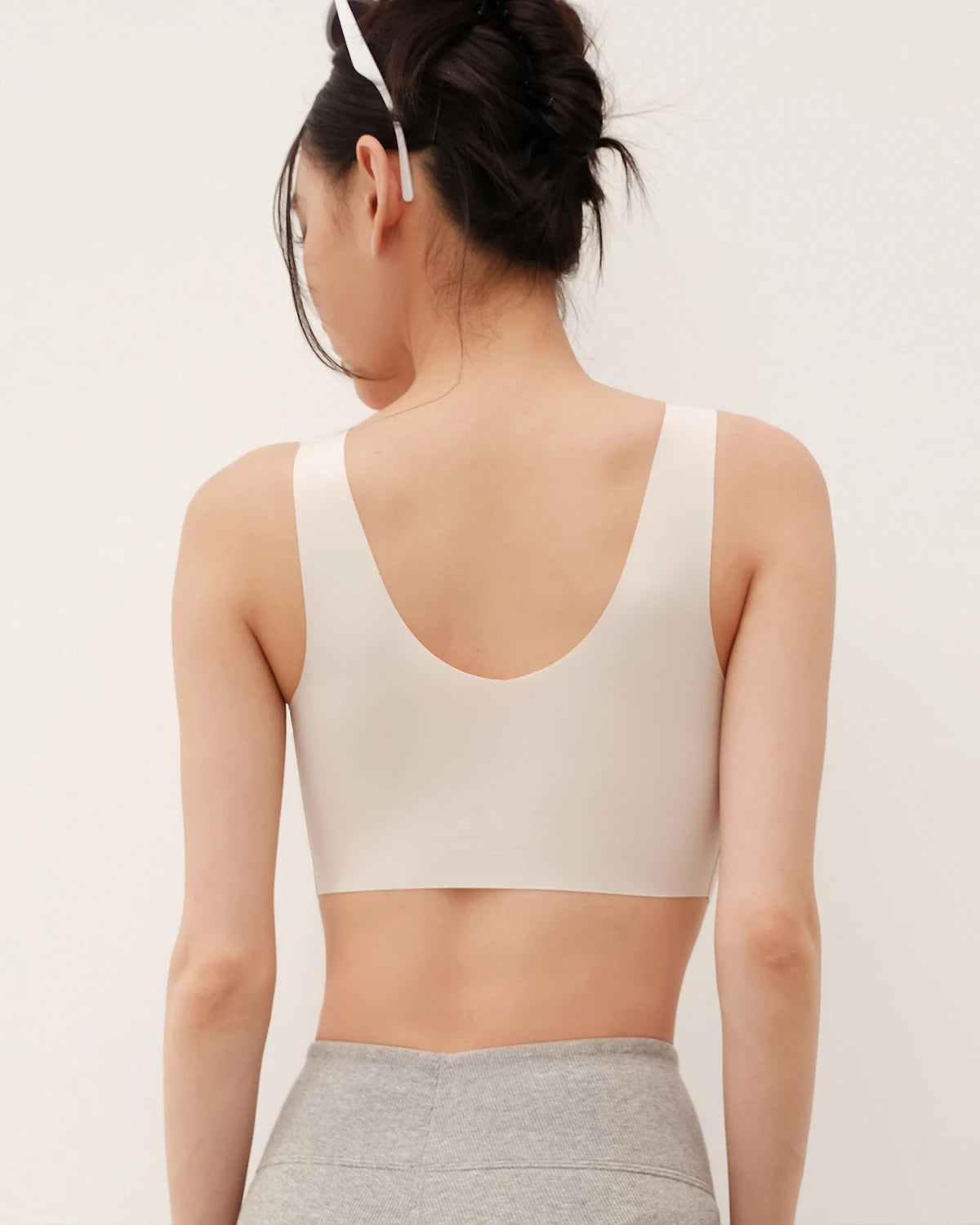 Seamless Wide-Strap Silk Bra, White