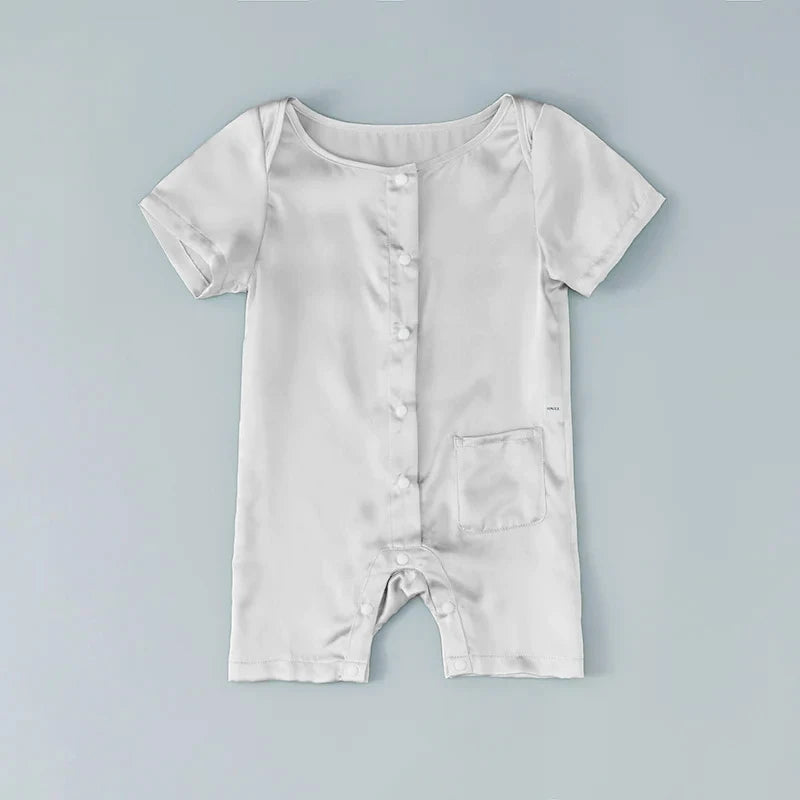 Short Sleeve Baby Silk Onesies, Grey