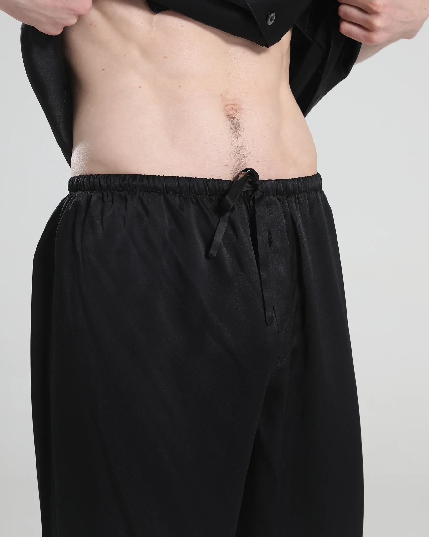 Short Sleeve Silk Pajamas For Men, Black