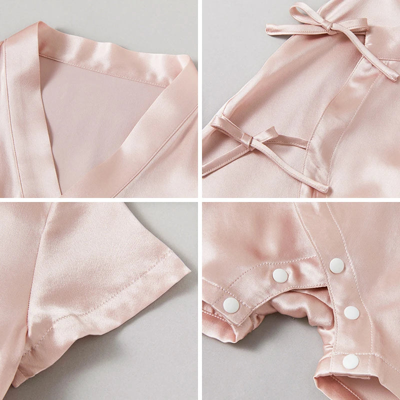 Short Sleeve Wrap Baby Silk Onesies, Pink